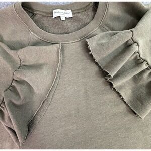 Michael Stars Olive Green Ruffle Sleeve Sweatshirt Top Women's Size L